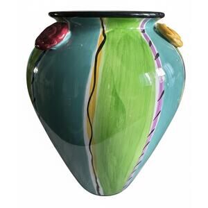 Blue Ridge Designs Art Pottery 3D Handpainted Vase 11” X8” Large